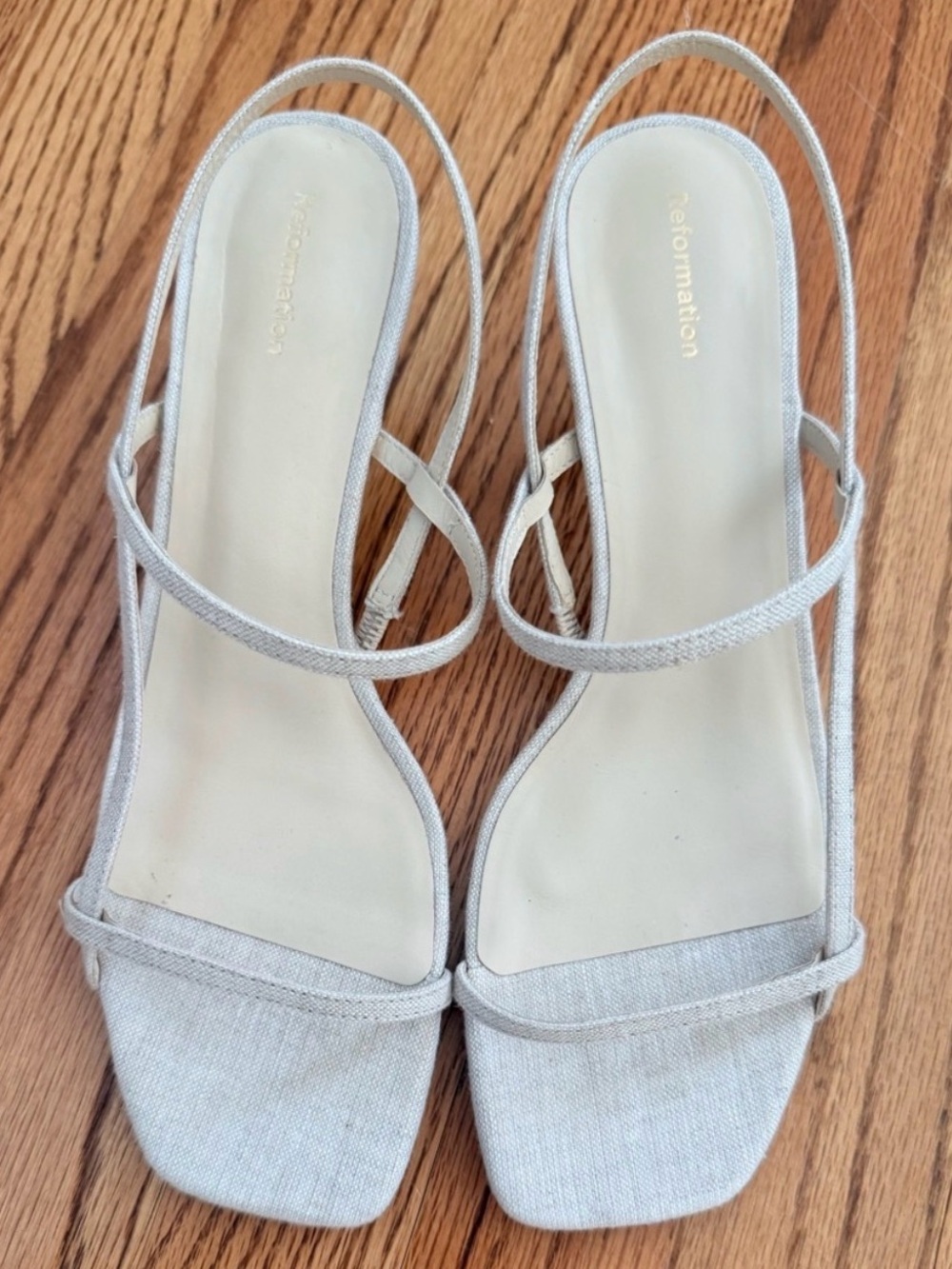 Reformation Light Cream Strappy Square-Toe Slingback Sandals